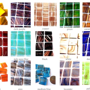 25  Glass Mosaic Tiles, Fancy Mosaic Tiles, Copper Swirl Tiles, Glass Square Tiles, Square Tiles for Mosaics,  Metallic Tiles, 20 mm Tiles