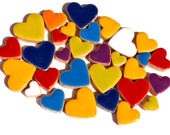 25 Glazed Ceramic Heart Shaped Mosaic Tiles (Mixed Colors and Sizes)