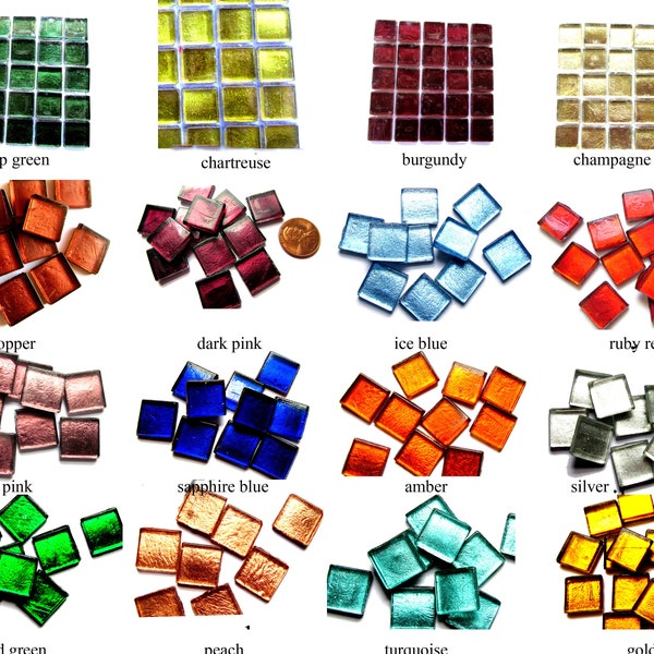 25 Foil-Backed Mosaic Tiles, 15 mm Glass Tiles, Metallic Tiles, Square Tiles, Foil Mosaic Tiles, Glass Mosaic Supply, Shimmering Tiles 15 mm