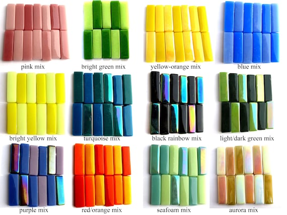 15 Rectangular Ottoman Glass Mosaic Tiles in Mixed Colors (38 x  12 mm)
