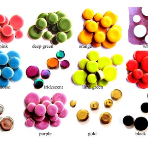 May include: Assortment of colorful ceramic tiles in various shapes and sizes, including pink, deep green, orange, white, turquoise, iridescent, lime green, red, silver, purple, gold, and black.