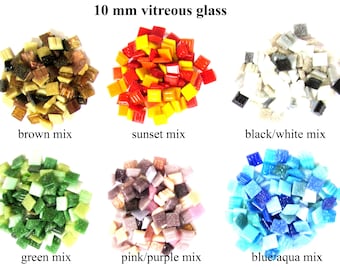 75 Small Colorful Tiles, Multicolored Tiles, Mini Vitreous Tiles, Vitreous Glass Tiles, Small Square Tiles, Mini Glass Tiles, Tiles 10 mm