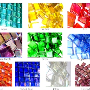 70+ Small Mosaic Tiles, Clear Glass Tiles, Stained Glass Tiles, Square Tiles , Shimmer Tiles, Small Square Tiles, Small Glass Pieces 10 mm