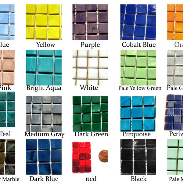 25 Mosaic Tiles, Square Glass Tiles, Square Mosaic Pieces, Mosaic Craft Tiles, Stained Glass Tiles, Recycled Glass Tiles, Square Tiles15 mm