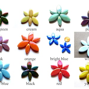 20 Iridized Glass Tile Flower Petal Tils Petal Mosaic Tile, Glass Flower Petals, Iridescent Tiles, Petal Mosaics, Flower Tiles  14x6/21x10mm