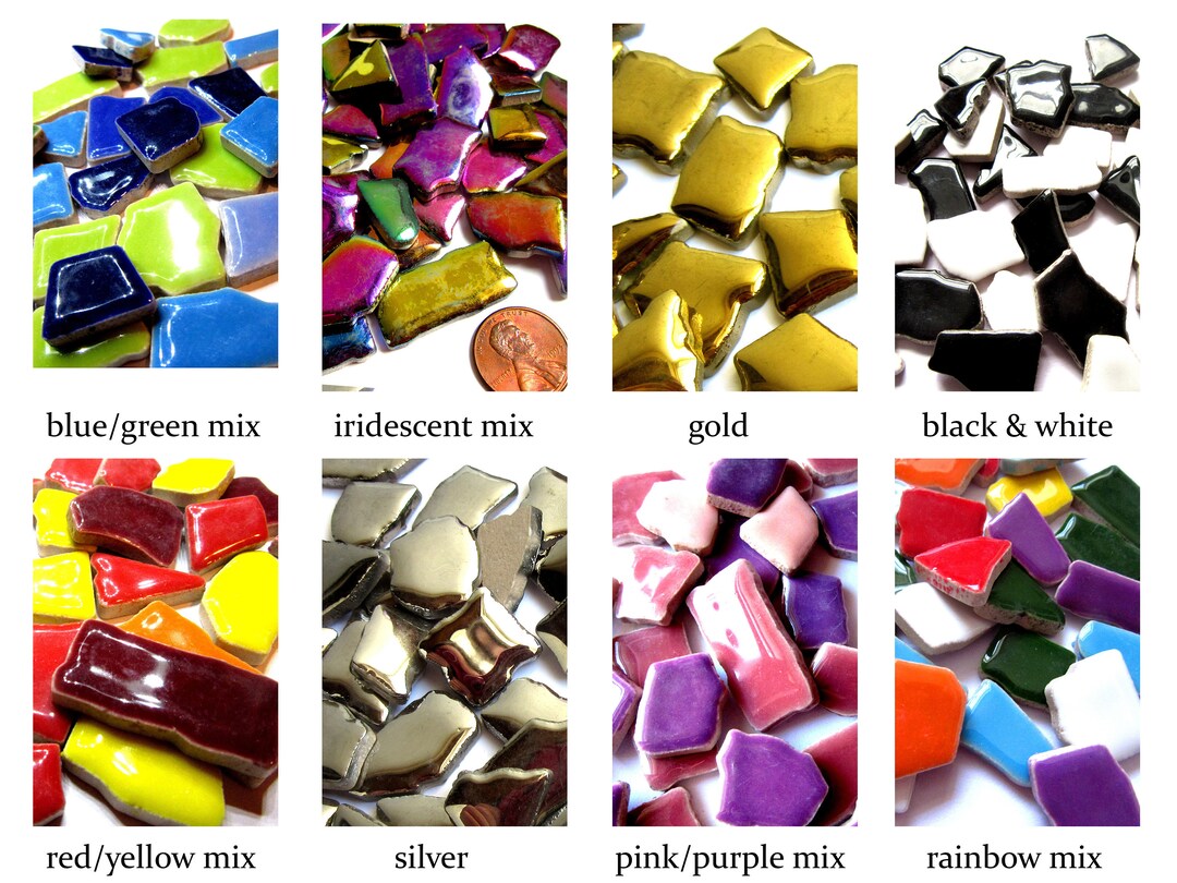 50 Jigsaw Mosaic Tiles, Ceramic Mosaic Tiles, Shiny Mosaic Tiles, Gold