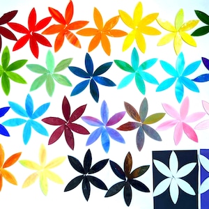 6 XL Hand-Cut Stained Glass Flower Petal Mosaic Tiles (50 x 16 mm)