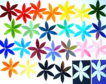 6 XL Hand-Cut Stained Glass Flower Petal Mosaic Tiles (50 x 16 mm)