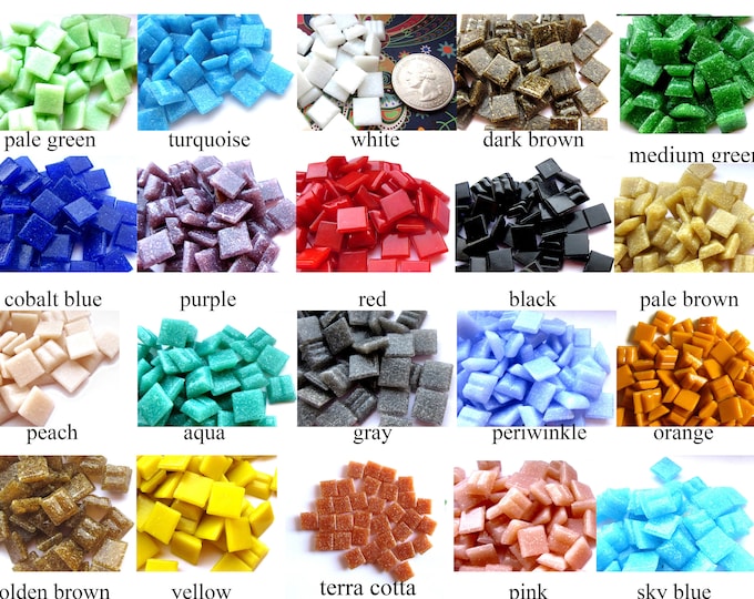 75 Mini Glass Mosaic Tiles, Small Square Tiles, Mini Vitreous Glass