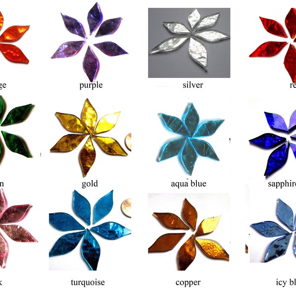 6 Flower Petal Tiles, Petal Mosaic Tiles, Tiffany Tiles, Glass Petals, Glass Flower Petals, Stained Glass Tiles, Floral Mosaic Tiles 38x15mm