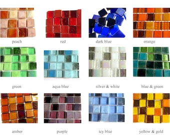 25 Square Glass Mosaic Tiles, Mixed Color & Opacity (15 mm)