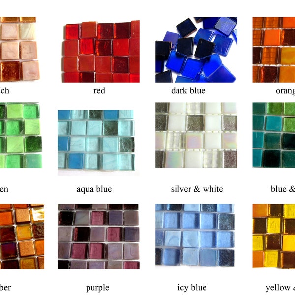 25 Square Glass Tiles, Tile Mosaic Pieces, Square Mosaic Tiles, Mosaic Craft Tiles, Supplies for Mosaics, Colorful Tile, Tile Mix, 15 mm