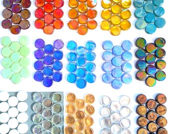 24 Iridescent Penny Round Glass Tiles (18 mm)