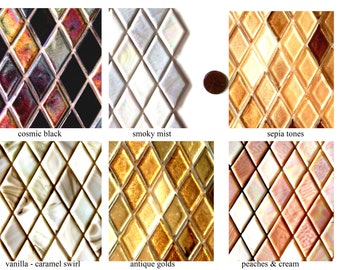 15 Diamond Lattice Mosaic Tiles, Beige Tiles, Tan Glass Tiles, Gold Mosaic Tiles, Peach Mosaic Tiles, Sepia Tiles, Caramel Tiles  37 x 18 mm