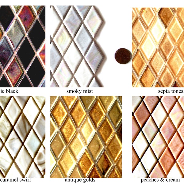 15 Diamond Lattice Mosaic Tiles, Beige Tiles, Tan Glass Tiles, Gold Mosaic Tiles, Peach Mosaic Tiles, Sepia Tiles, Caramel Tiles  37 x 18 mm