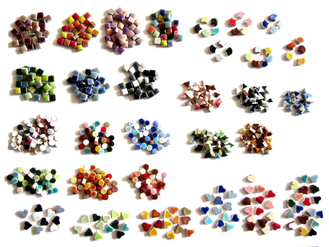 Extra Tiny Ceramic Mosaic Tiles - Squares, Circles, Triangles, Hearts ...