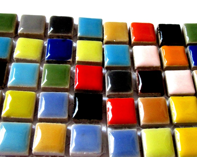 50 Colorful Ceramic Tiles, Ceramic Mosaic Tiles, Glazed Ceramic Tiles, Square Mosaic Pieces