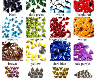 50 Triangle Mosaic Tiles, Triangle Tiles, Triangular Mosaic Tiles,  Triangular Tiles, Ceramic Mosaic Tiles, Mini Ceramic Tiles, 15 mm