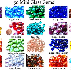 50 +  MINI Glass Gems, Mini Vase Fillers, Mini Flat Marbles, Mini Vase Gems, Decor Marbles, Flatback Marbles, Glass Mosaic Tiles, 9 - 13 mm