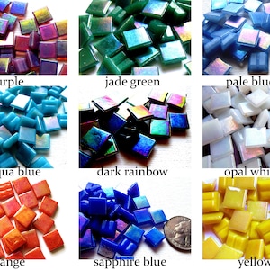 50/100 Glass Mosaic Tiles, Small Square Tiles, Iridescent Tiles, Tile Mosaic Pieces, Tiles for Mosaics, Mosaic Art Supply,  Glass Tiles 10mm