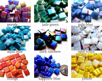 50/100 Mini Iridescent Square Glass Mosaic Tiles (10 mm)