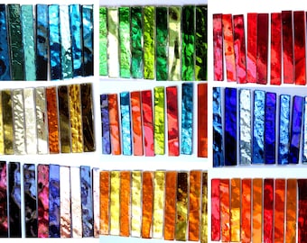 10 Rectangular Tiles, Colored Mirror Tiles, Metallic Tiles, Glass Mosaic Pieces, Shiny Mosaic Tiles, Glass for Mosaic  Supply  65  x 10 mm