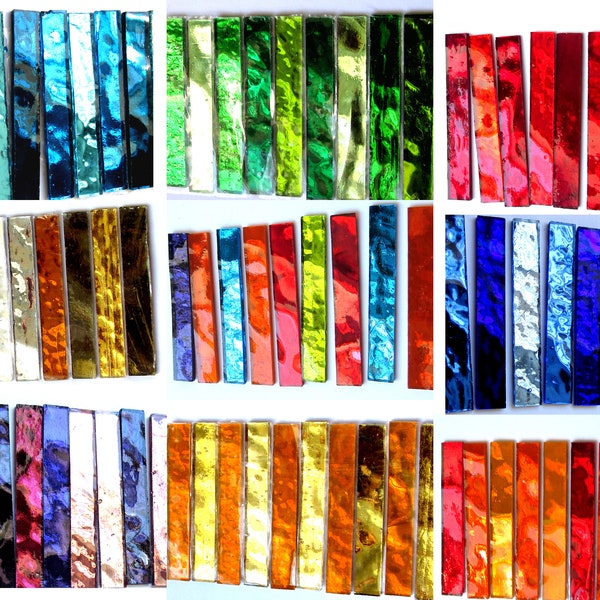 10 Rectangular Tiles, Colored Mirror Tiles, Metallic Tiles, Glass Mosaic Pieces, Shiny Mosaic Tiles, Glass for Mosaic  Supply  65  x 10 mm