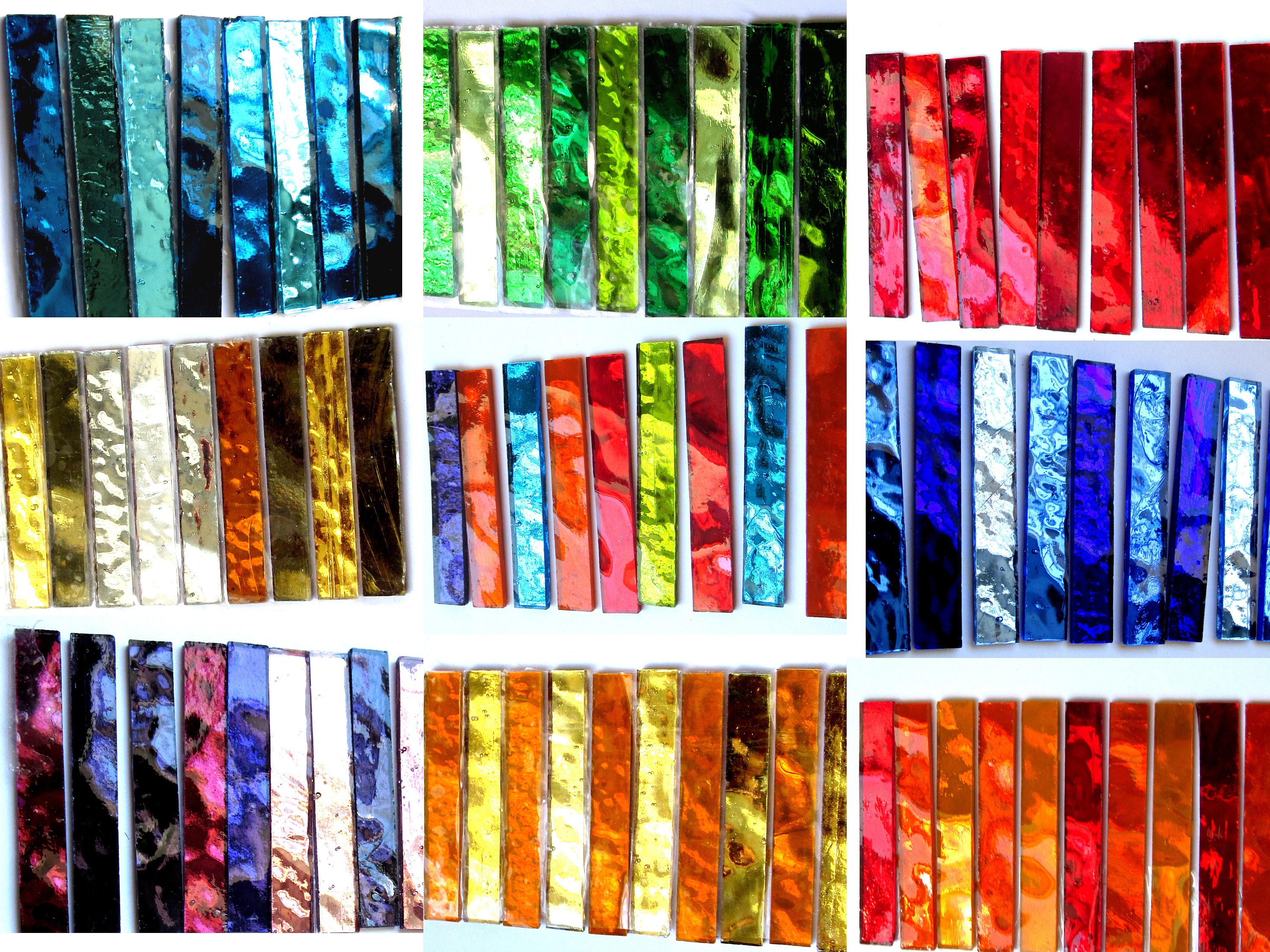 10 Rectangular Tiles, Colored Mirror Tiles, Metallic Tiles, Glass Mosaic Pieces, Shiny Mosaic Tiles, Glass for Mosaic  Supply  65  x 10 mm