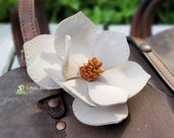 Leather Purse Charm, Magnolia Flower, Leather Flower, Purse Dangle, Bag Charm, Flower Purse Charm, Purse Jewelry, Hair Accessory