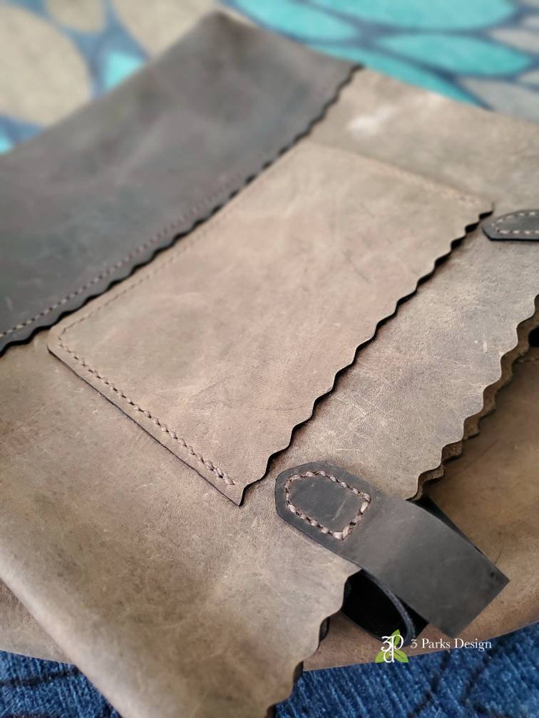 Leather Totebag, Leather Tote Purse, Rustic Leather Bag ,scalloped