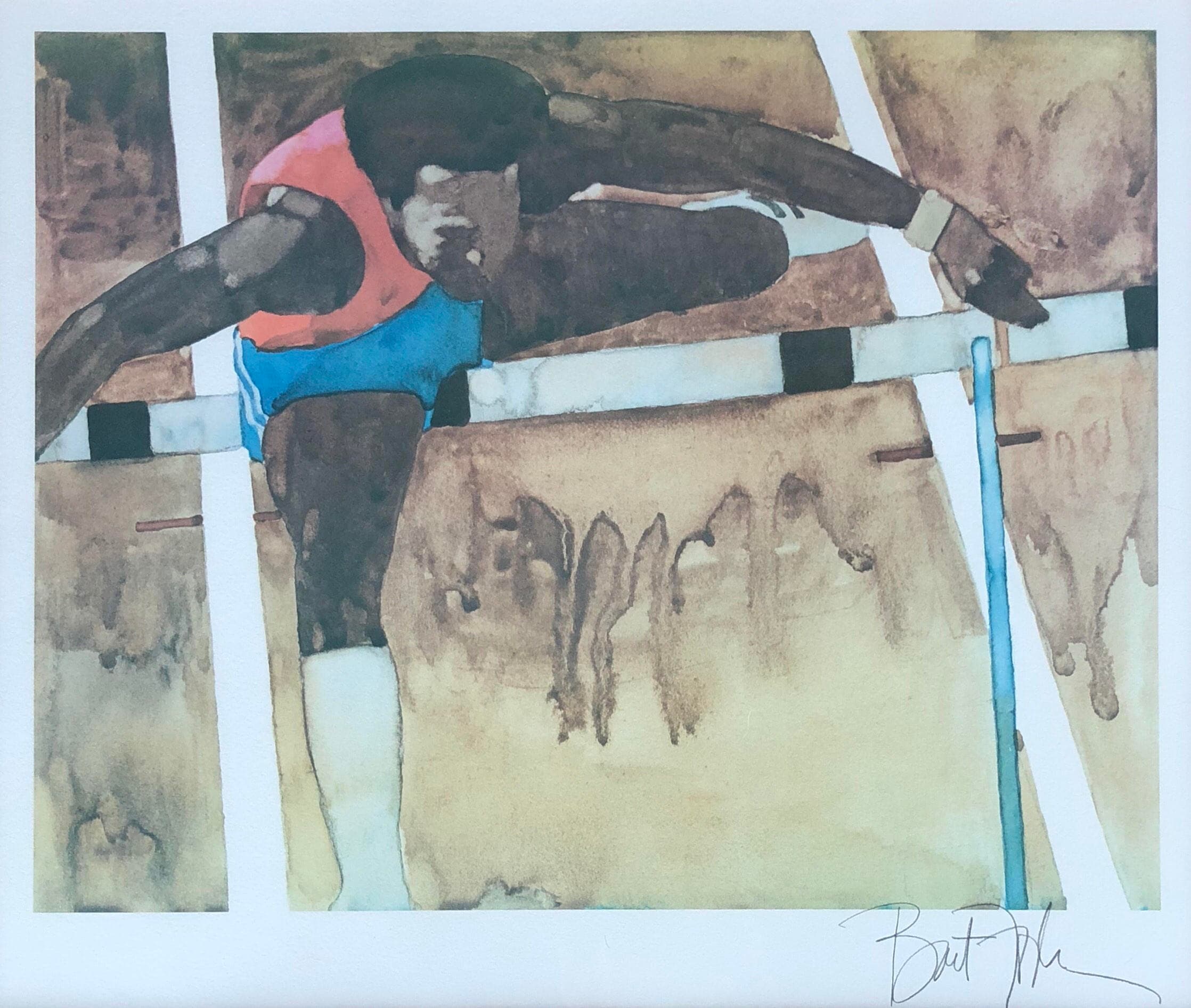 ロビー様Bart Forbes　額入り　リトグラフ 88㎝×70㎝ Art- Bart Forbes Signed Vintage Print 1988 Hurdles, Very