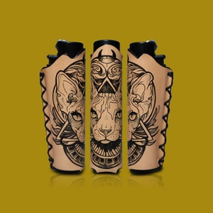 Gato Egipcio - Estuche Encendedor Clipper Pintado a Mano - 1ud