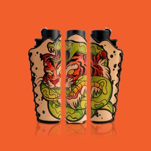 Snake & Tiger - Estuche para encendedor Clipper pintado a mano - 1ud