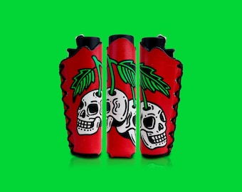 Cherry Skull - Hand-Painted Clipper Lighter Case - 1pc