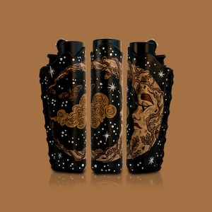 Estuche para encendedor Clipper pintado a mano con diseño de luna de madera (1 unidad)