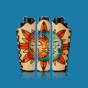 Estuche para encendedor Clipper pintado a mano Sun & Moon (1 pieza)