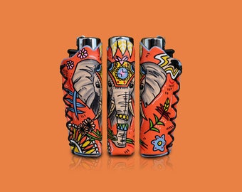 Indischer Elefant – handbemaltes Clipper-Feuerzeugetui – 1 Stück