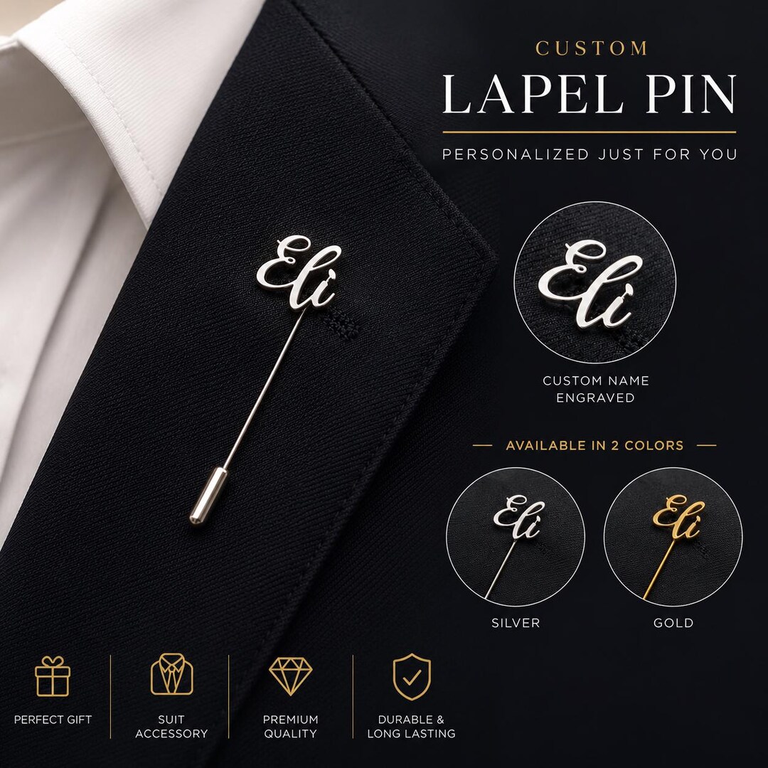 Custom Lapel Pin, Personalized Name Pin, Engraved Tie Pin Badge, Custom ...