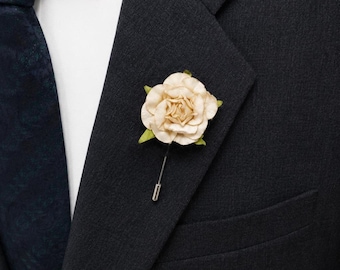 Set of 2 Paper Rose Lapel Pins, Wedding Boutonniere Set, Groom & Groomsmen Lapel Flower, Floral Suit Pin, Men's Wedding Accessory
