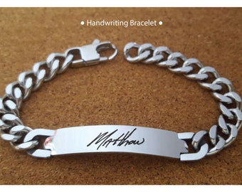 Graviertes Signature Bar Armband, personalisierter Edelstahl, individuell graviert, Geschenk, Herren Armbänder, Geschenk für ihn, Handschrift Armband, Typenschild