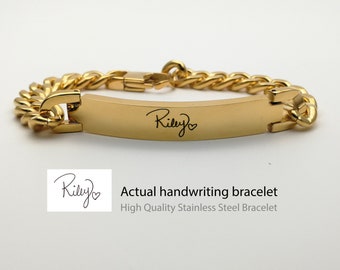 gold bracelet for men, Engraved Signature,men's bracelet personalized,Custom Engraved, for him,  Actual handwriting gifts, bracelet engraved