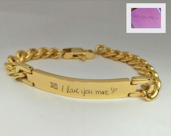 Personalized Diamond Gold Bracelet with Engraved Signature, Custom Handwriting Gold Bracelet for Women, Luxury Gift for Her