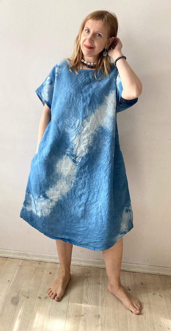 tie dye linen dress Black and Purple Tie Dye Linen Dress With Pockets, Plus Style