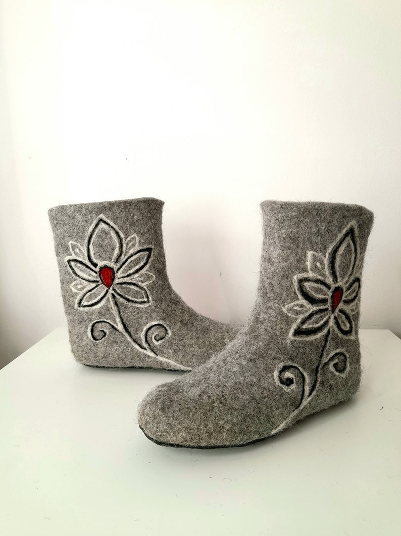 Winter Felt Boots Felted Wool Boots in Gray Handmade Shoes Etsy