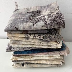 Naturally Hand Dyed Resist Linen Fabric Scraps,  Rustic Linen, Base Fabric, Multi- Colors, Collage Material, Craft Fabric, Quilting Fabric_7