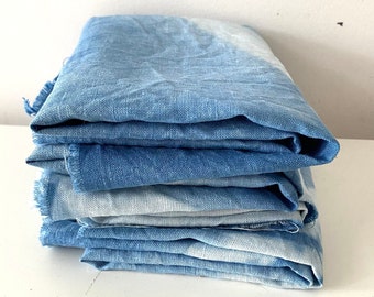Eco Plant Dyed Indigo Natural Linen Remnants, Fabric Scraps, Plant Naturally Hand-dyed Shibori Blue White, For Sewing Projects, Quilting _3