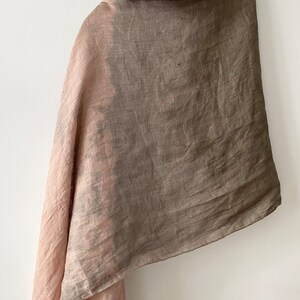 Dusty Pink Linen Scarf, Natural Dyed Shibori Linen Wrap with Tassels, Beige Brown Shawl, Peach Pink Light Large Linen Scarf, Unique Summer image 9