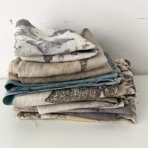 Naturally Dyed Linen  Fabric Bundle, Hand Dyed, Rustic Botanically Eco-printed, Slow Stitch,  Quilting, Sewing Projects, Textile Art _ 15