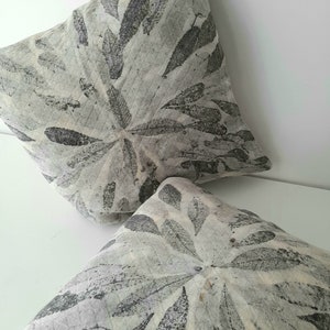 Plant Dyed Linen Cushion Covers, Gray White Linen Pillow With Zipper, Eco Botanical Print, Gift for Home, 20x20 in, 50 x50 cm, Set of 2
