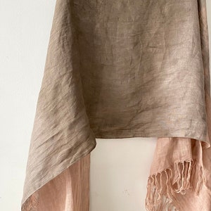 Dusty Pink Linen Scarf, Natural Dyed Shibori Linen Wrap with Tassels, Beige Brown Shawl, Peach Pink Light Large Linen Scarf, Unique Summer image 8